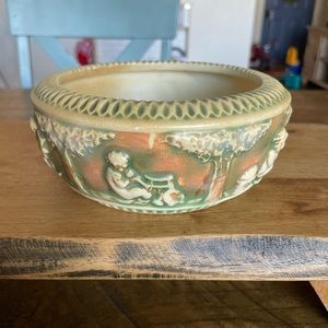 Roseville Donatello Ivory Brown Bowl 1916 Vintage